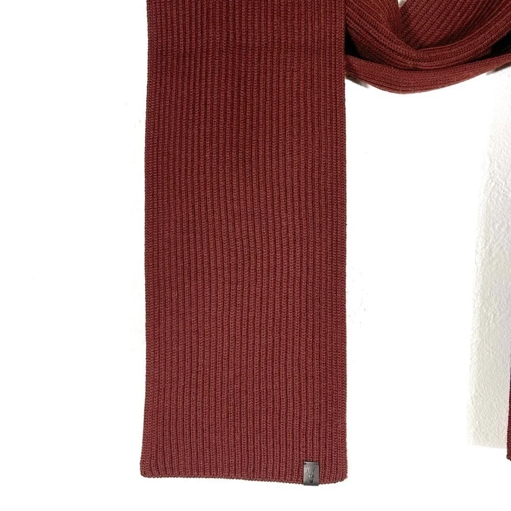 Allsaints Men's Narrow Rib Merino Wool Scarf - Maroon Red